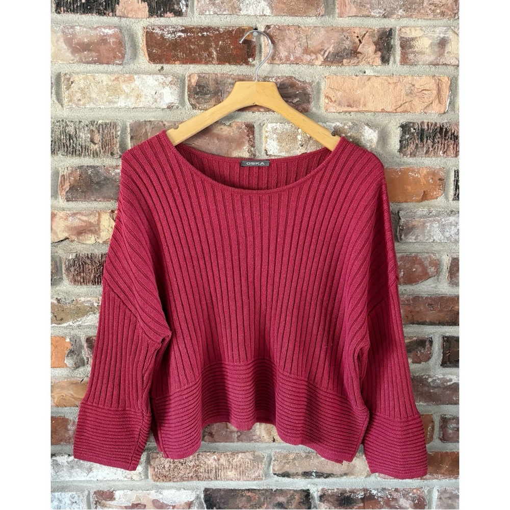 Oska Red Rib Knit Boxy Pullover Sweater Top